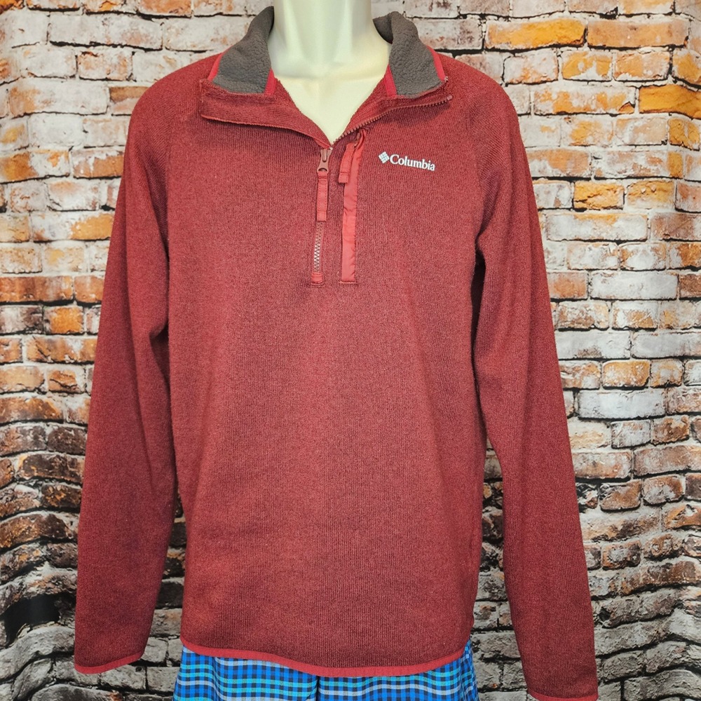 Columbia Mens Burgundy Heather Quarter Zip Fleece Pullover AM0270 Size M